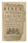 BIBLES, etc.  1714  The Holy Bible.  Earliest extant KJ version printed in Ireland.  OT lacks one leaf.